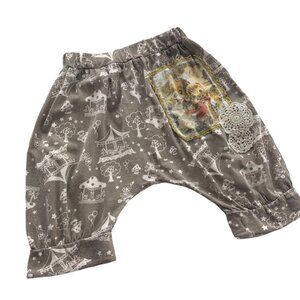 Novelty Print Doily Kitten Puppy Patched Baggy Harem Shorts 3T